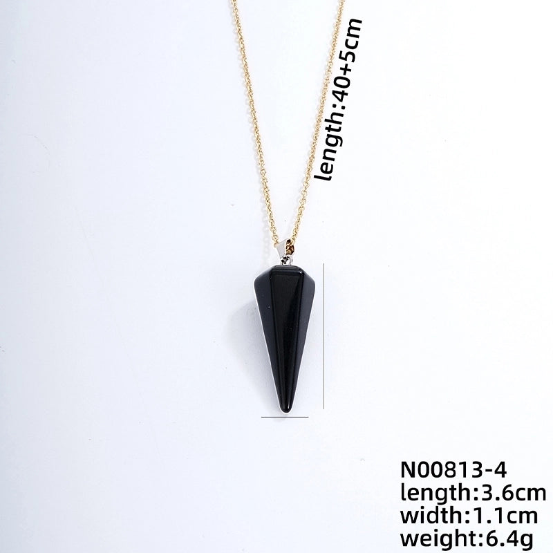 Ig Style Handmade Minimalist Geometric Stainless Steel Natural Stone Pendant Necklace