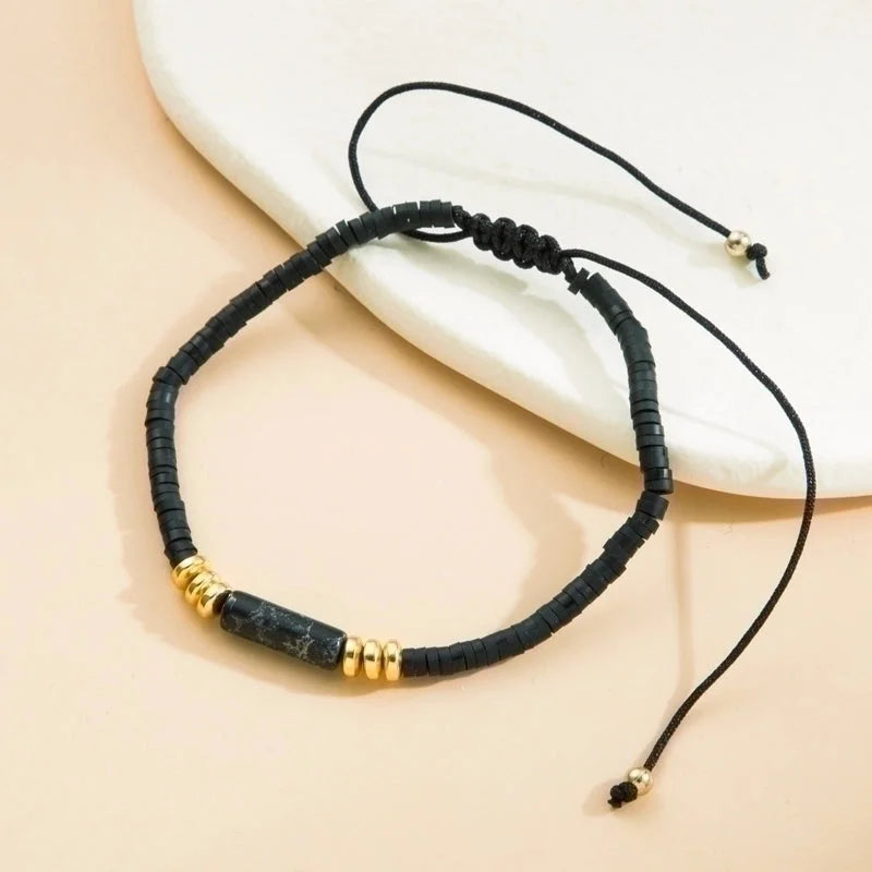 Minimalist Solid Color Natural Stone Rope Handmade Knitting Drawstring Bracelets