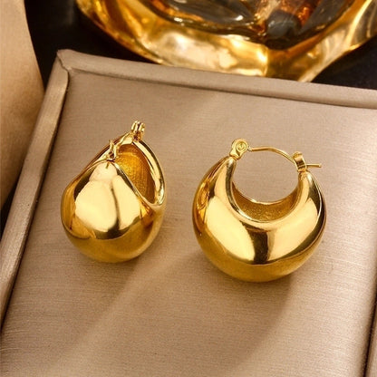 1 Pair Vintage Style U Shape Double Ring Circle Plating 304 Stainless Steel 18K Gold Plated Stainless Steel Earrings