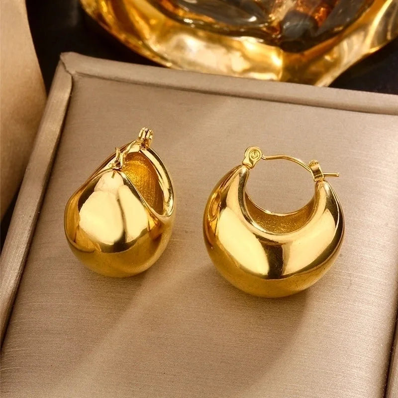 1 Pair Vintage Style U Shape Double Ring Circle Plating 304 Stainless Steel 18K Gold Plated Stainless Steel Earrings