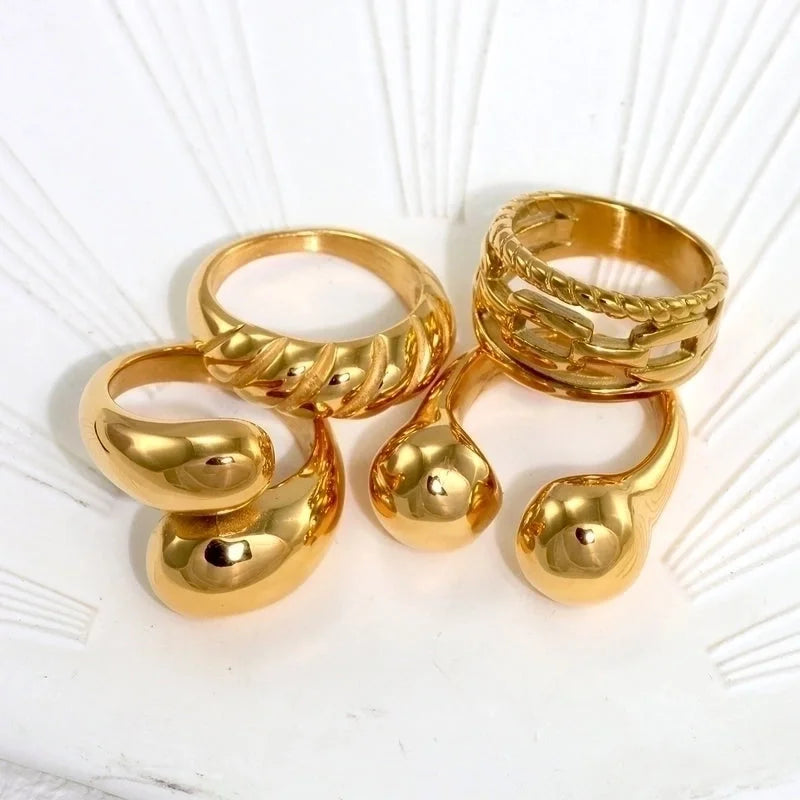 316L Stainless Steel 18K Gold Plated Modern Style Classic Style Shiny Metallic Water Droplets Solid Color Open Rings Rings
