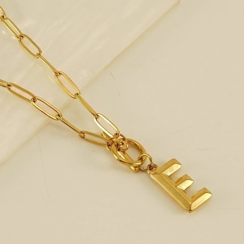 Fashion Letter 304 Stainless Steel Titanium Steel 18K Gold Plated Polishing Gold Plated Pendant Necklace