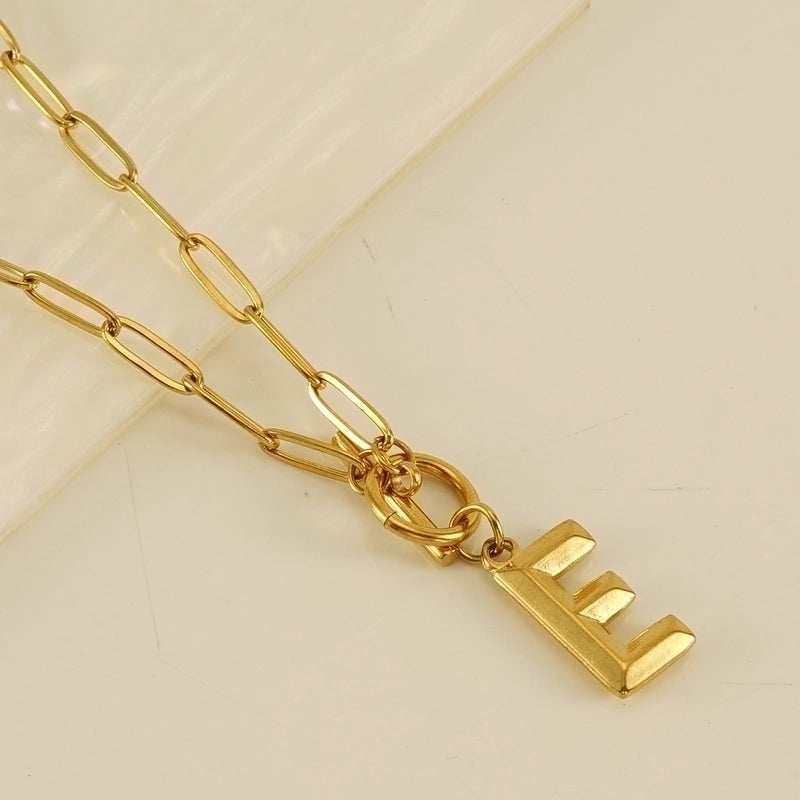 Fashion Letter 304 Stainless Steel Titanium Steel 18K Gold Plated Polishing Gold Plated Pendant Necklace