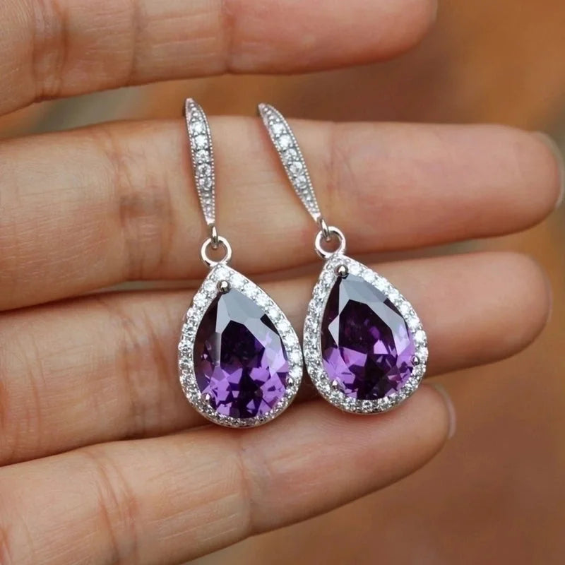 Fashion Full Water Drop Shaped Zircon Copper Earrings