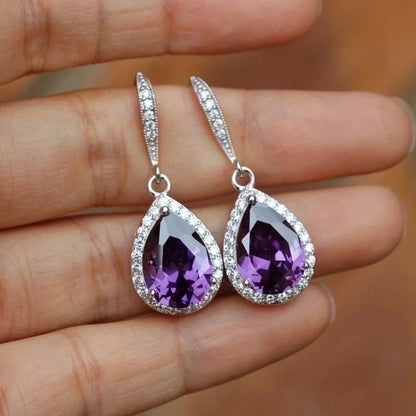 Fashion Full Water Drop Shaped Zircon Copper Earrings