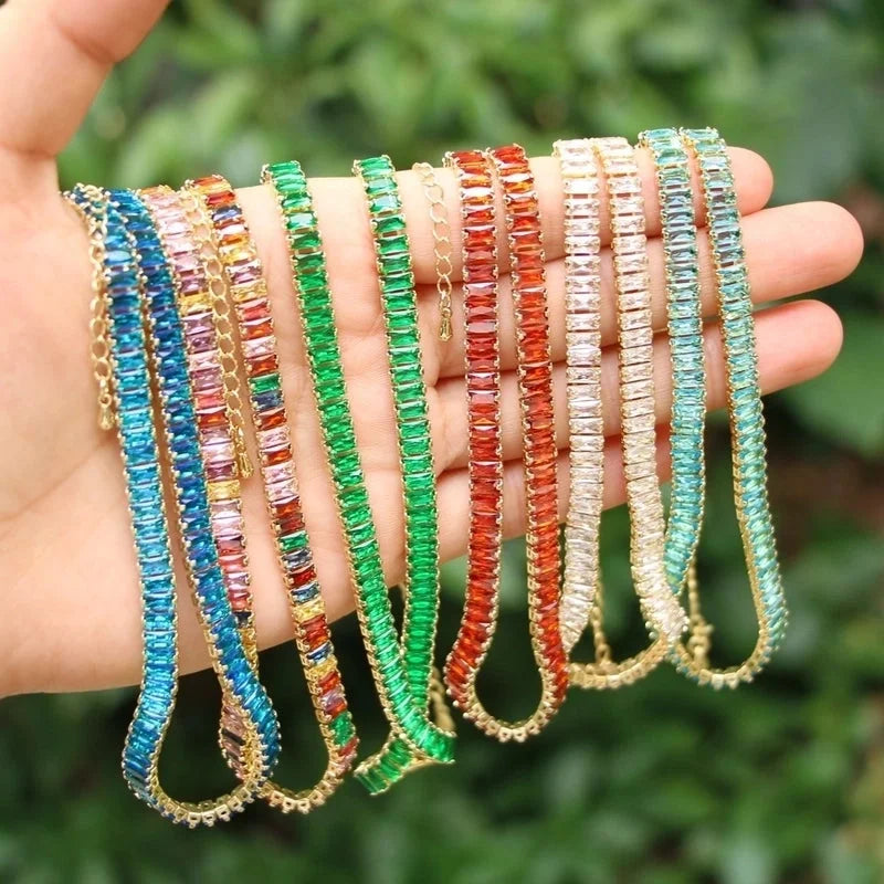 New White Color Zircon Crystal Inlaid Copper Necklace Jewelry Adjustable