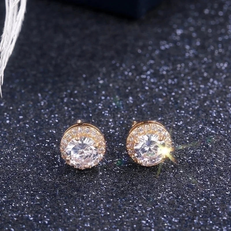 Classic Geometric Round Color Zircon Copper Earrings