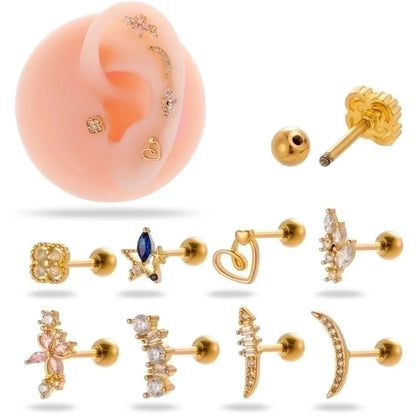 1 Piece Ear Cartilage Rings & Studs Minimalist Classic Style Pentagram Heart Shape Flower 316L Stainless Steel Copper Plating Inlay Zircon