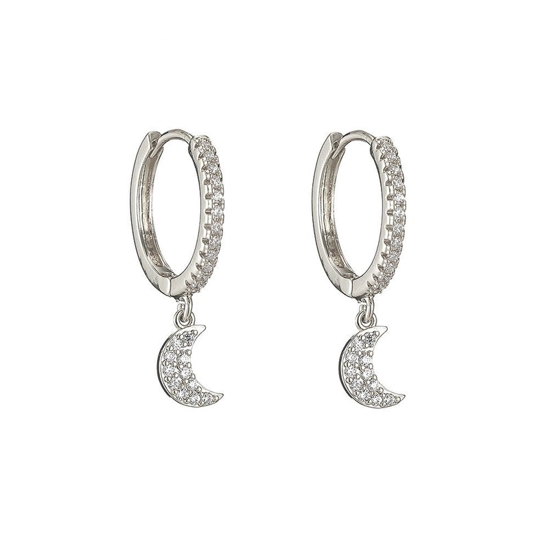 Simple Geometric Moon Snowflake Copper Inlaid Zirconium Irregular Earrings