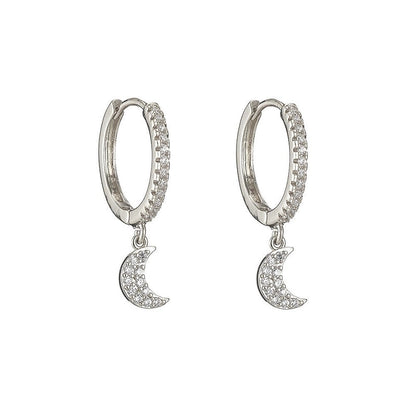 Simple Geometric Moon Snowflake Copper Inlaid Zirconium Irregular Earrings