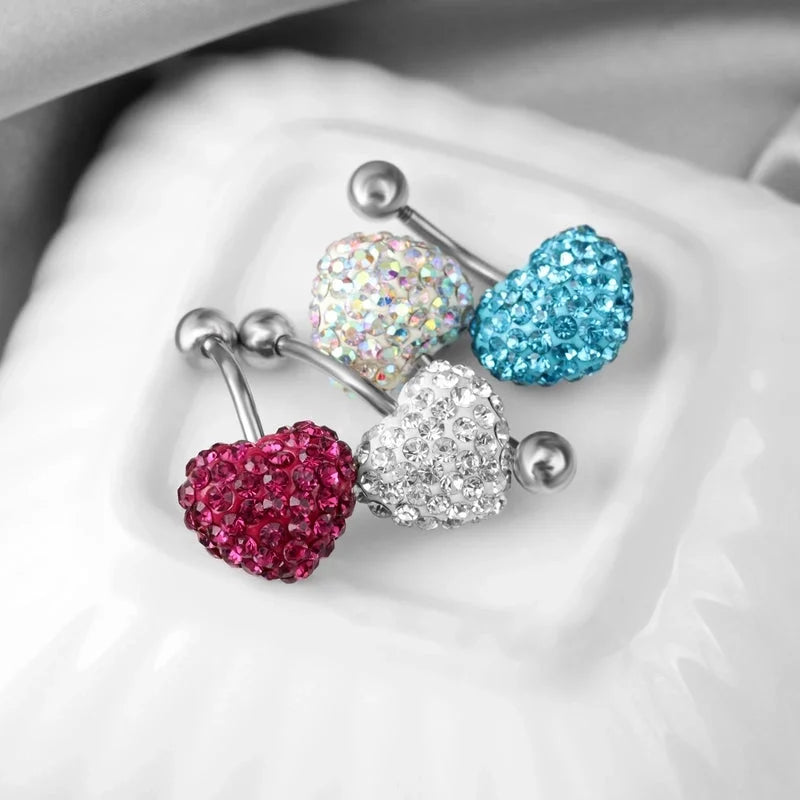 1 Piece Belly Rings Sexy Cool Style Heart Shape 316L Stainless Steel Alloy Plating Rhinestones