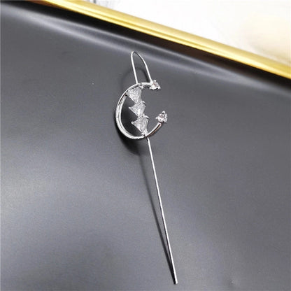 2 Pieces Trendy Zircon Ear Hook Piercing Ear Pin Female Net Red Personality Design Surrounding Ear Bone Clip Oblique Line Earrings