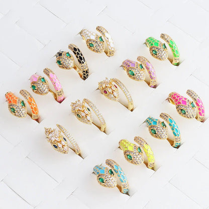 Women Diamond Metal Animal Snake Shape Copper Rings