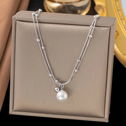 Minimalist Geometric 304 Stainless Steel Pearl 18K Gold Plated Polishing Plating Inlay Double Layer Necklaces