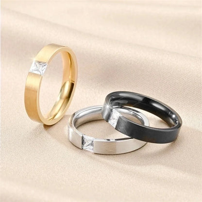 Casual Minimalist Square Titanium Steel Zircon 18K Gold Plated Polishing Plating Inlay Rings