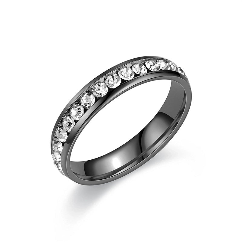 Modern Style Round Titanium Steel Artificial Diamond 18K Gold Plated Inlay Rings