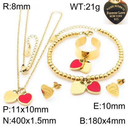 Minimalist Heart Shape 304 Stainless Steel 18K Gold Plated Jewelry Set