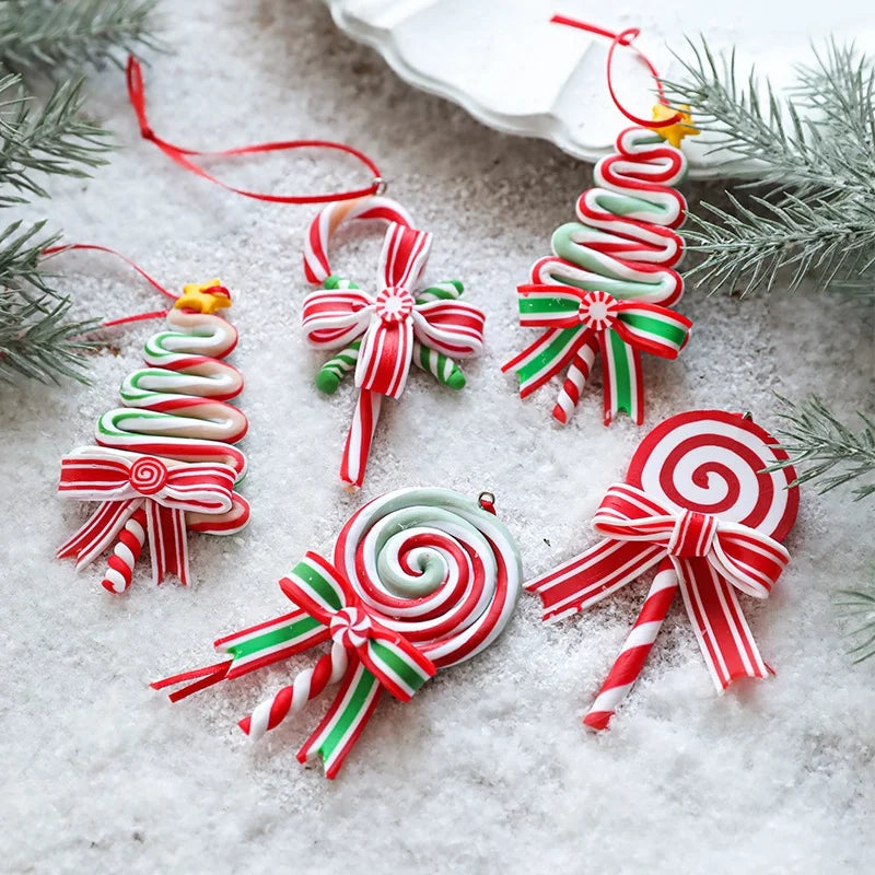 Christmas Elegant Cute Lollipop Soft Clay Indoor Family Gathering Party Hanging Ornaments Decorations Hanging Ornaments