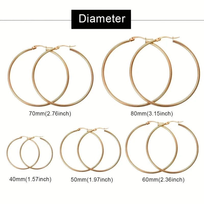 1 Pair Basic Minimalist Commute Round 304 Stainless Steel 18K Gold Plated Earrings