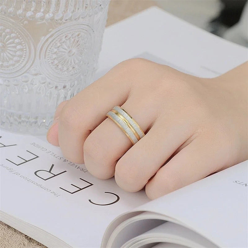 Fashion Stripe Titanium Steel 18K Gold Plated Plating Rings