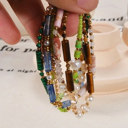 Minimalist Classic Style Round 304 Stainless Steel Natural Stone Bracelets