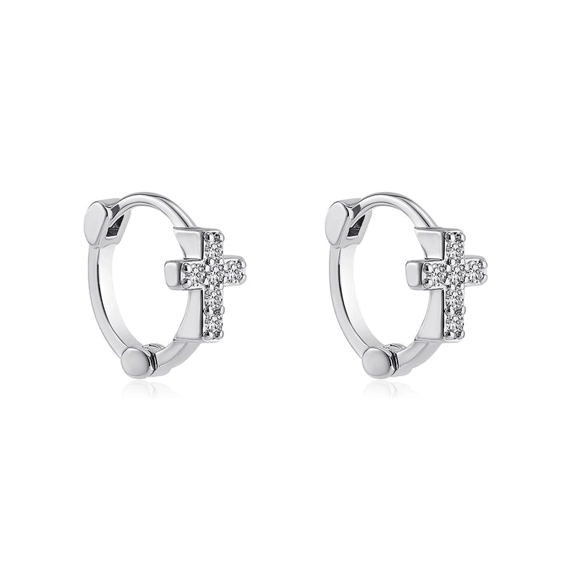 1 Pair Minimalist Shiny Cross Circle Inlay 304 Stainless Steel Zircon Earrings