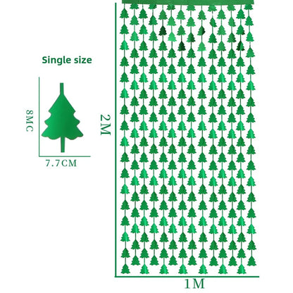 2 Pieces Christmas Decoration 2m Green Christmas Tree Rain Silk Curtain Birthday Party Decoration Christmas Tassel Curtain