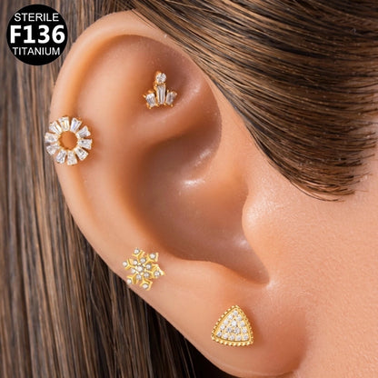 1 Piece Lip Rings Minimalist Snowflake Pure Titanium Plating Inlay Zircon White Gold Plated Silver Plated Lip Rings Ear Cartilage Rings & Studs