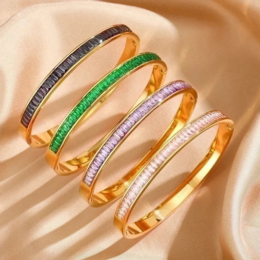 Elegant Minimalist Geometry 304 Stainless Steel 18K Gold Plated Zircon Stainless Steel Bracelets In Bulk