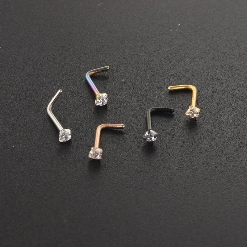 Minimalist Solid Color Stainless Steel Inlay Zircon Nose Studs 1 Piece