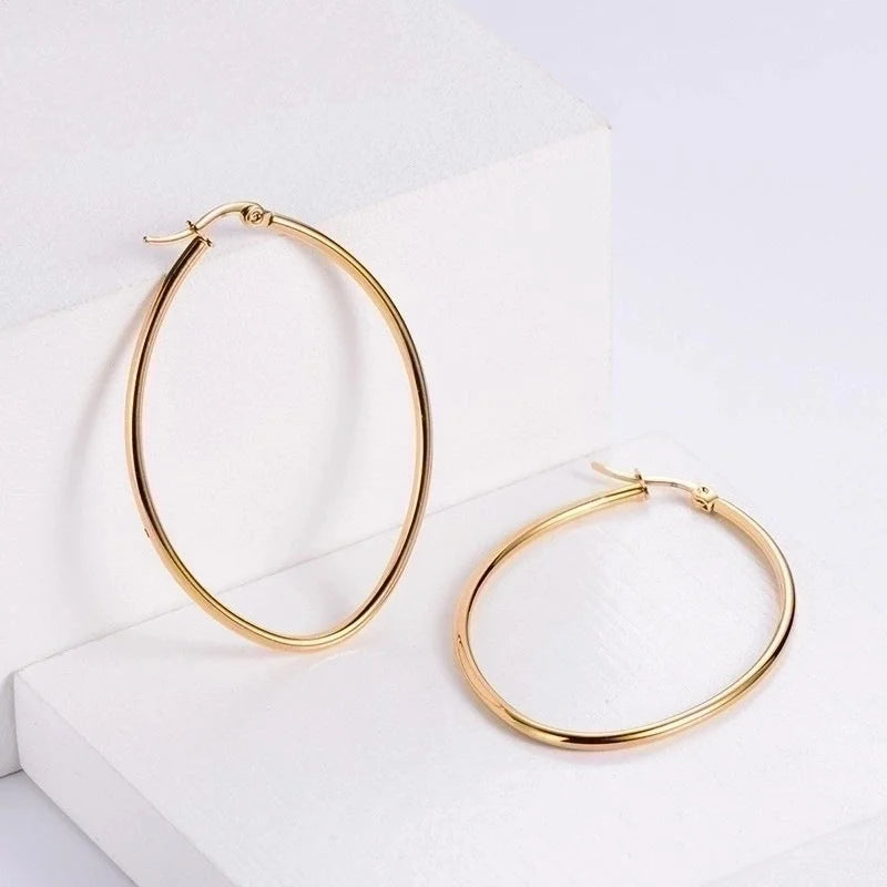 1 Pair Fashion Round Plating 304 Stainless Steel 18K Gold Plated Hoop Earrings