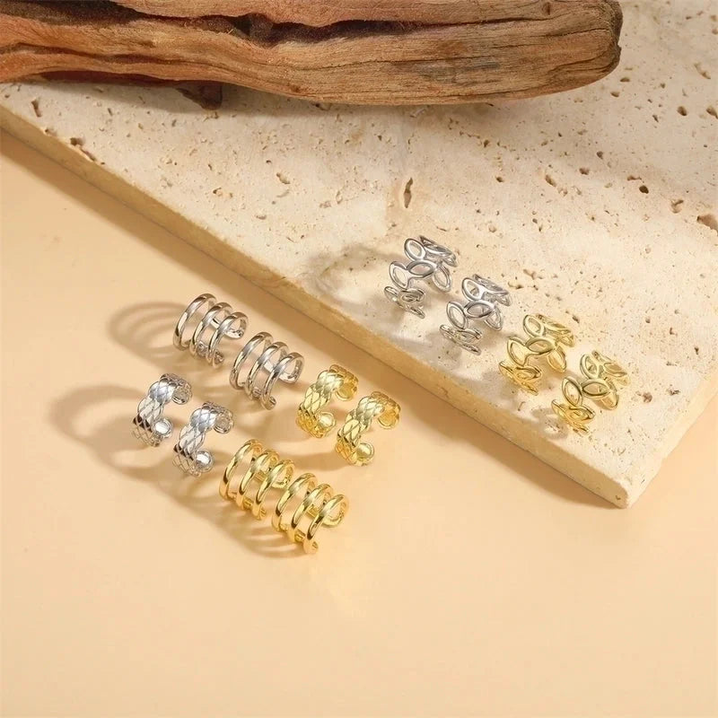 1 Pair Minimalist Geometric Plating Copper 14k Gold Plated Ear Cuffs