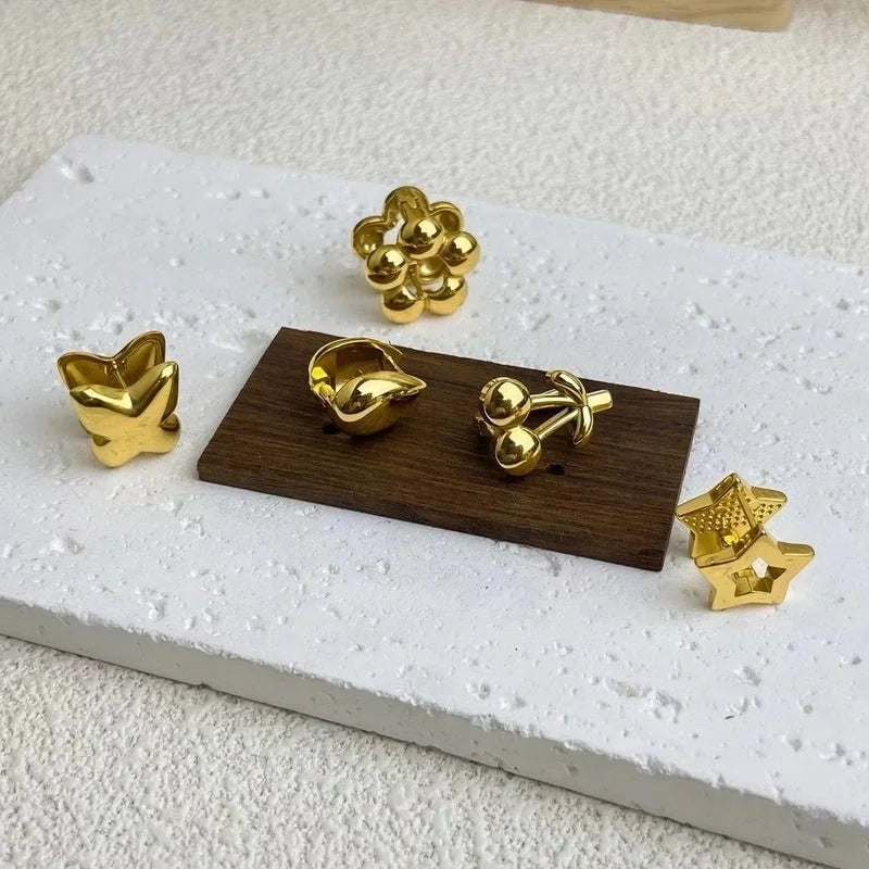 2 Pieces IG Style Water Droplets Flower Bow Knot 304 Stainless Steel 18K Gold Plated Stainless Steel Earrings