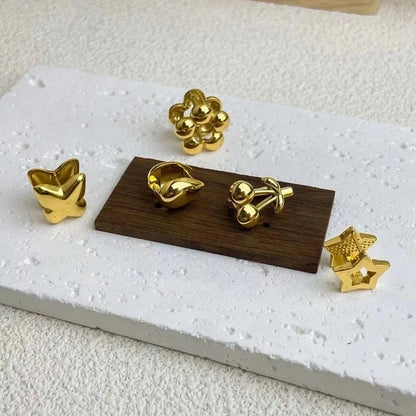 2 Pieces IG Style Water Droplets Flower Bow Knot 304 Stainless Steel 18K Gold Plated Stainless Steel Earrings