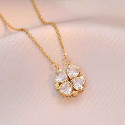 Minimalist Heart Shape Titanium Steel Inlay Rhinestones Women\'s Pendant Necklace