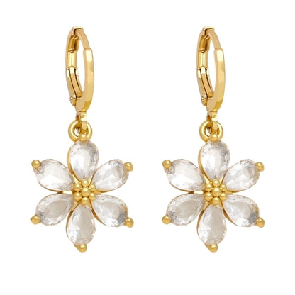 1 Pair Minimalist Flower Daisy Plating Inlay Copper Zircon 18k Gold Plated Drop Earrings