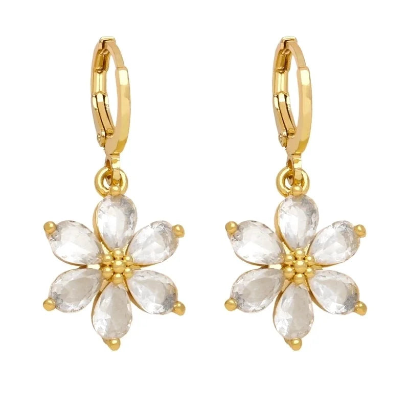 1 Pair Minimalist Flower Daisy Plating Inlay Copper Zircon 18k Gold Plated Drop Earrings