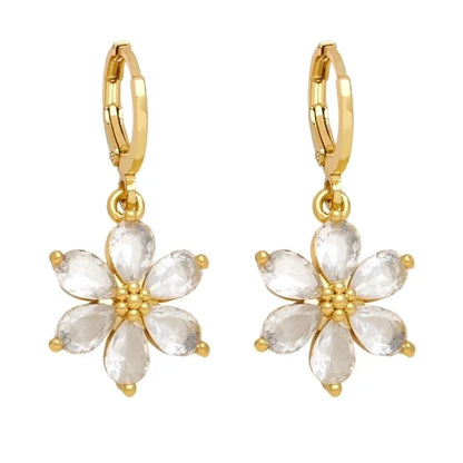 1 Pair Minimalist Flower Daisy Plating Inlay Copper Zircon 18k Gold Plated Drop Earrings