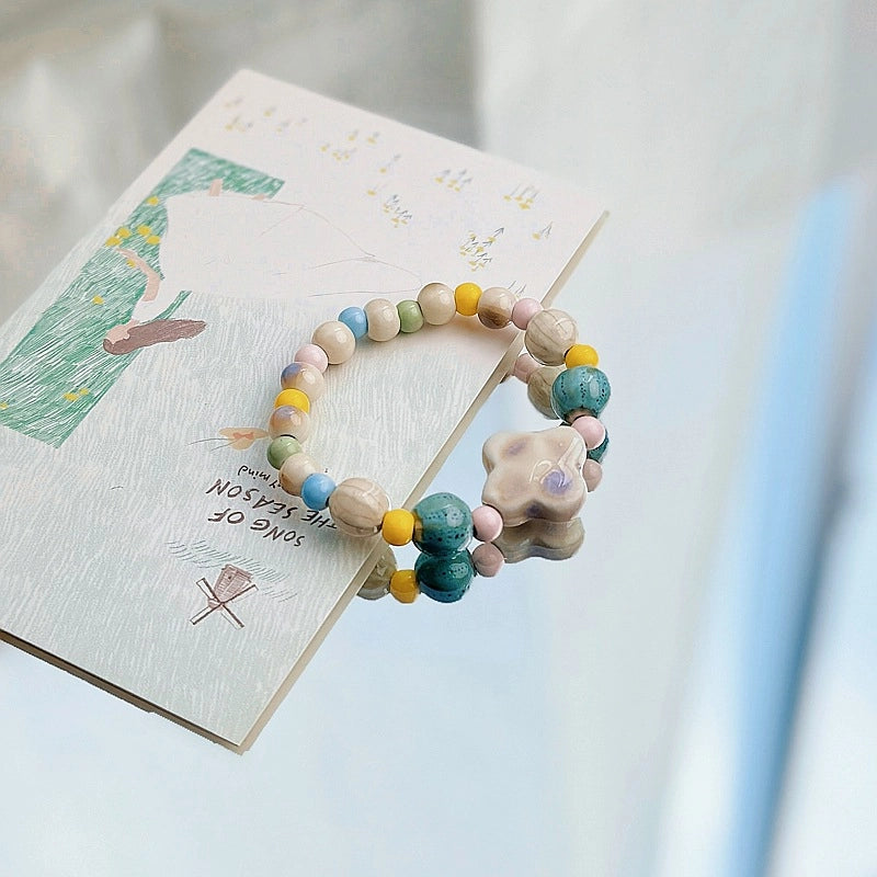 Jingdezhen Ceramic Bracelet New Color-free Women's Summer Student's Antique Beaded Bracelet Small Fresh And Popular