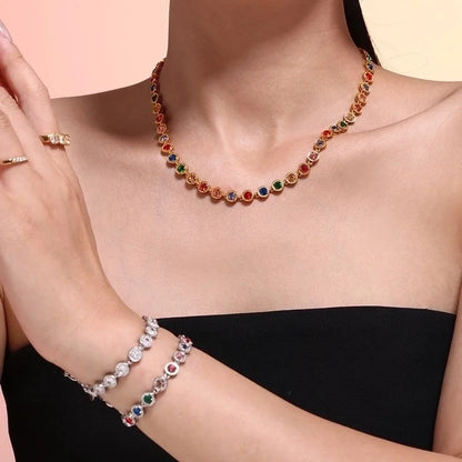 New Arrival Titanium Steel Full Diamond 3A Zircon Mixed Color Bracelet PVD Vacuum Electroplating Non-Fading Necklace Jewelry Suit