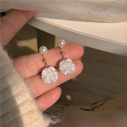 1 Pair Minimalist Flower Copper Enamel Rhinestones Drop Earrings Ear Studs
