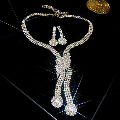 Explosions Zircon Diamond Geometric Necklace Earrings Suit Light Luxury Clavicle Chain High Sense Temperament Jewelry