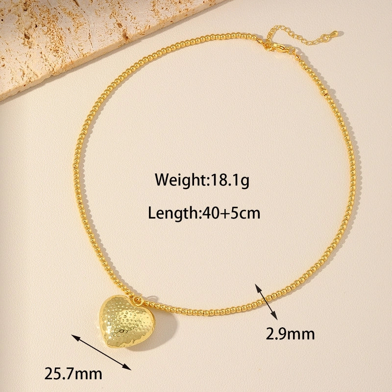 Sweet Classic Style Heart Shape Imitation Pearl Copper 18K Gold Plated Beaded Pendant Necklace