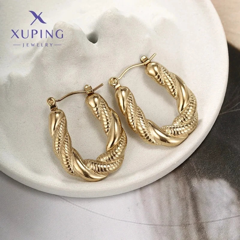 2 Pieces Retro XUPING Minimalist Geometric Knot Plating 304 Stainless Steel 18K Gold Plated Earrings