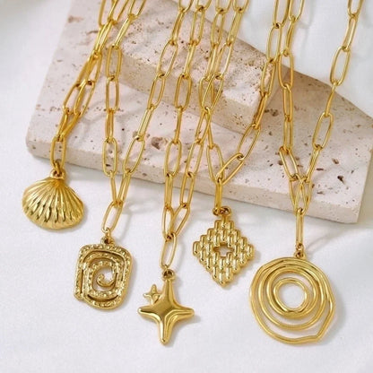 2 Pieces Minimalist Geometric Titanium Steel 14K Gold Plated Pendant Necklace