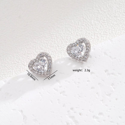 Glam Heart Shape 304 Stainless Steel Copper Zircon Inlay Earrings Necklace