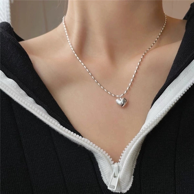 Fashion Heart Shape Stainless Steel Alloy Artificial Pearls Zircon Inlay Pendant Necklace