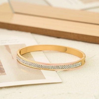 Retro Round Titanium Steel Inlay Zircon Bangle