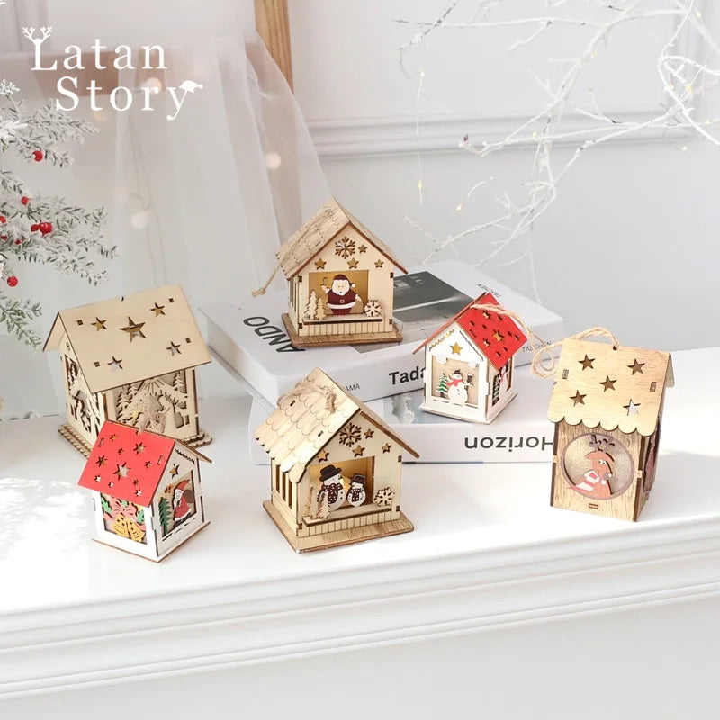 Christmas Minimalist Classic Style Christmas House Christmas Tree Wood Party Festival Hanging Ornaments Decorations Hanging Ornaments