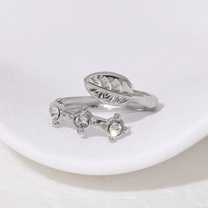 IG Style French Style Modern Style Leaves 304 Stainless Steel Artificial Rhinestones 18K Gold Plated Inlay Open Rings